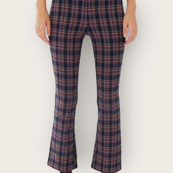 Urban Outfitters Lola Plaid Kick Flare Pant Size 0 Navy Pink Indie Sleeze Grunge - Picture 2 of 8
